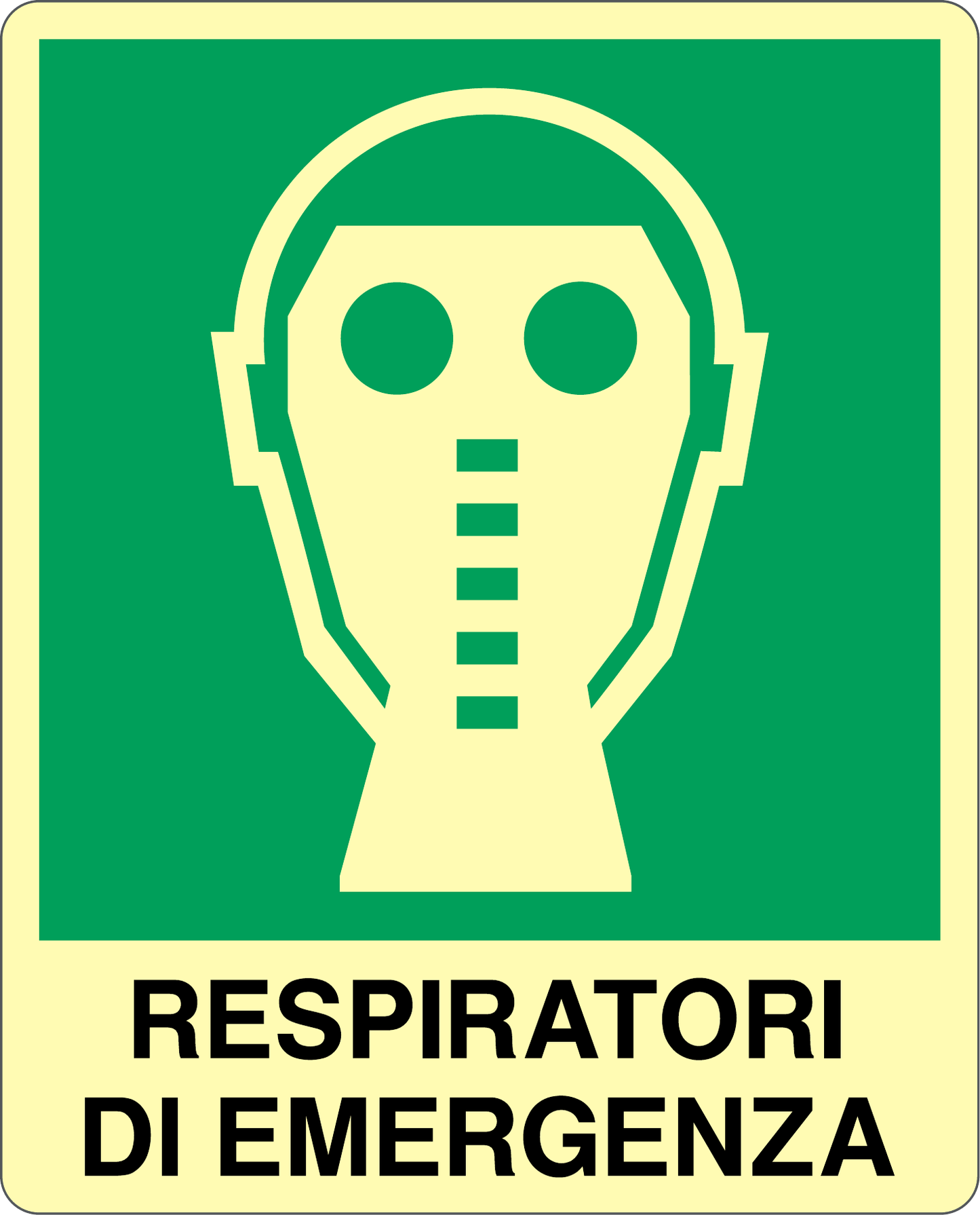 GLOBAL CARTELLO SEGNALETICO LUMINESCENTE - RESPIRATORI DI EMERGENZA - Adesivo Luminescente O Pannello Rigido Luminescente