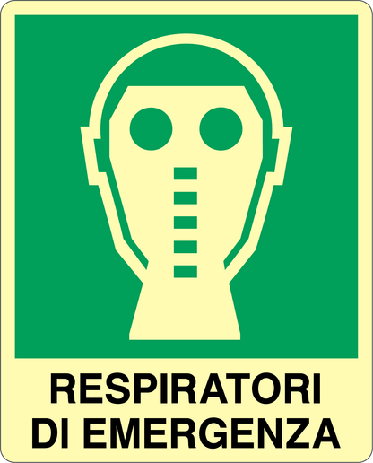 GLOBAL CARTELLO SEGNALETICO LUMINESCENTE - RESPIRATORI DI EMERGENZA - Adesivo Luminescente O Pannello Rigido Luminescente