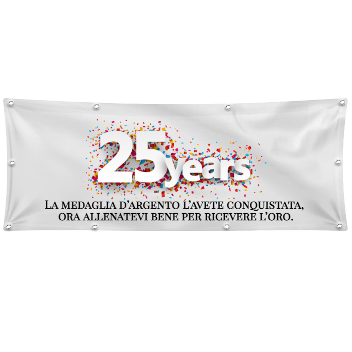 GLOBAL STRISCIONE FONDALE ANNIVERSARIO - NOZZE ARGENTO - IN CARTA O IN BANNER PVC ANCHE DA ESTERNO GARANZIA 5 ANNI