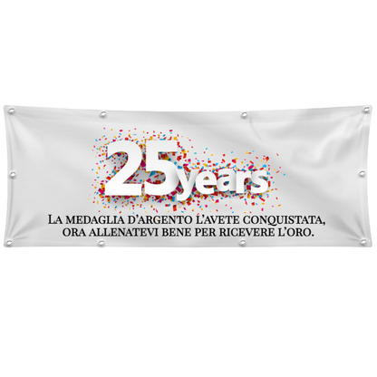 GLOBAL STRISCIONE FONDALE ANNIVERSARIO - NOZZE ARGENTO - IN CARTA O IN BANNER PVC ANCHE DA ESTERNO GARANZIA 5 ANNI