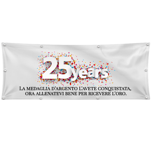 GLOBAL STRISCIONE FONDALE ANNIVERSARIO - NOZZE ARGENTO - IN CARTA O IN BANNER PVC ANCHE DA ESTERNO GARANZIA 5 ANNI