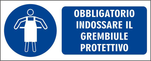 OBBLIGATORIO INDOSSARE IL GREMBIULE PROTETTIVO - CARTELLO SEGNALETICO UNI ISO 7010 in Adesivo Resistente, Pannello in Forex, Pannello In Alluminio