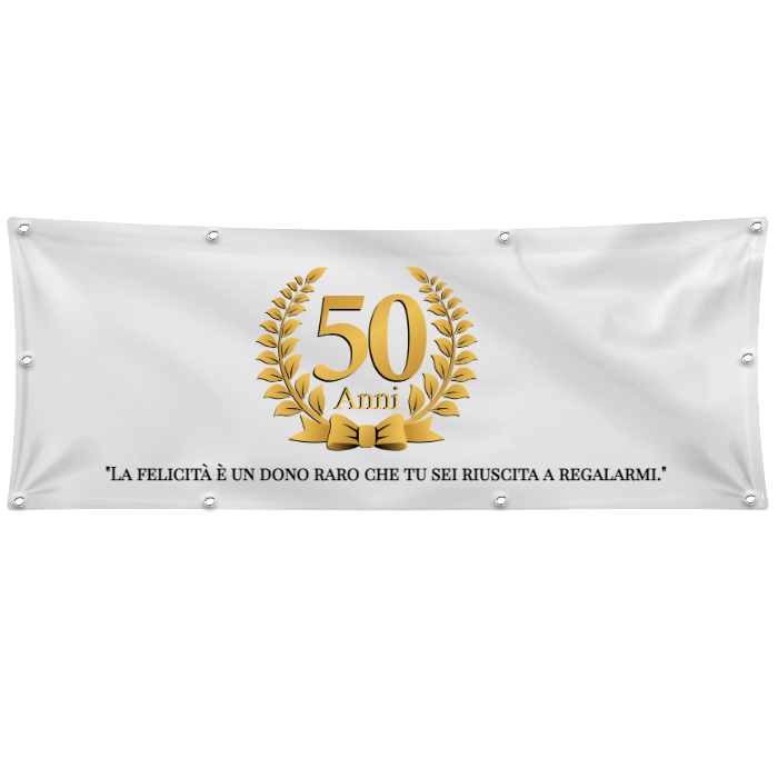 GLOBAL STRISCIONE FONDALE ANNIVERSARIO - NOZZE ORO - IN CARTA O IN BANNER PVC ANCHE DA ESTERNO GARANZIA 5 ANNI