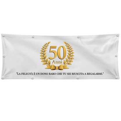 GLOBAL STRISCIONE FONDALE ANNIVERSARIO - NOZZE ORO - IN CARTA O IN BANNER PVC ANCHE DA ESTERNO GARANZIA 5 ANNI