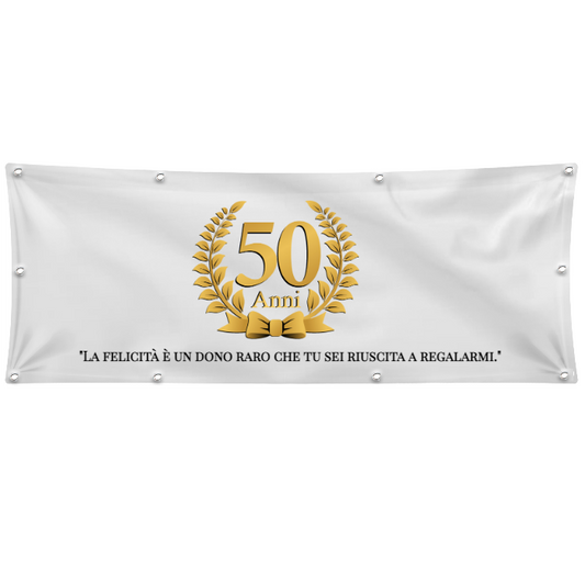 GLOBAL STRISCIONE FONDALE ANNIVERSARIO - NOZZE ORO - IN CARTA O IN BANNER PVC ANCHE DA ESTERNO GARANZIA 5 ANNI
