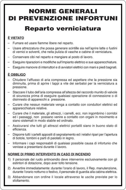GLOBAL CARTELLO SEGNALETICO - REPARTO VERNICIATURA - NORME DI SICUREZZA - Adesivo Resistente, Pannello in Forex, Pannello In Alluminio
