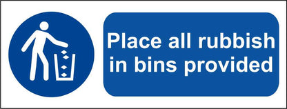 Place All Rubbish In Bins Provided - CARTELLO SEGNALETICO UNI ISO 7010 in Adesivo Resistente, Pannello in Forex, Pannello In Alluminio