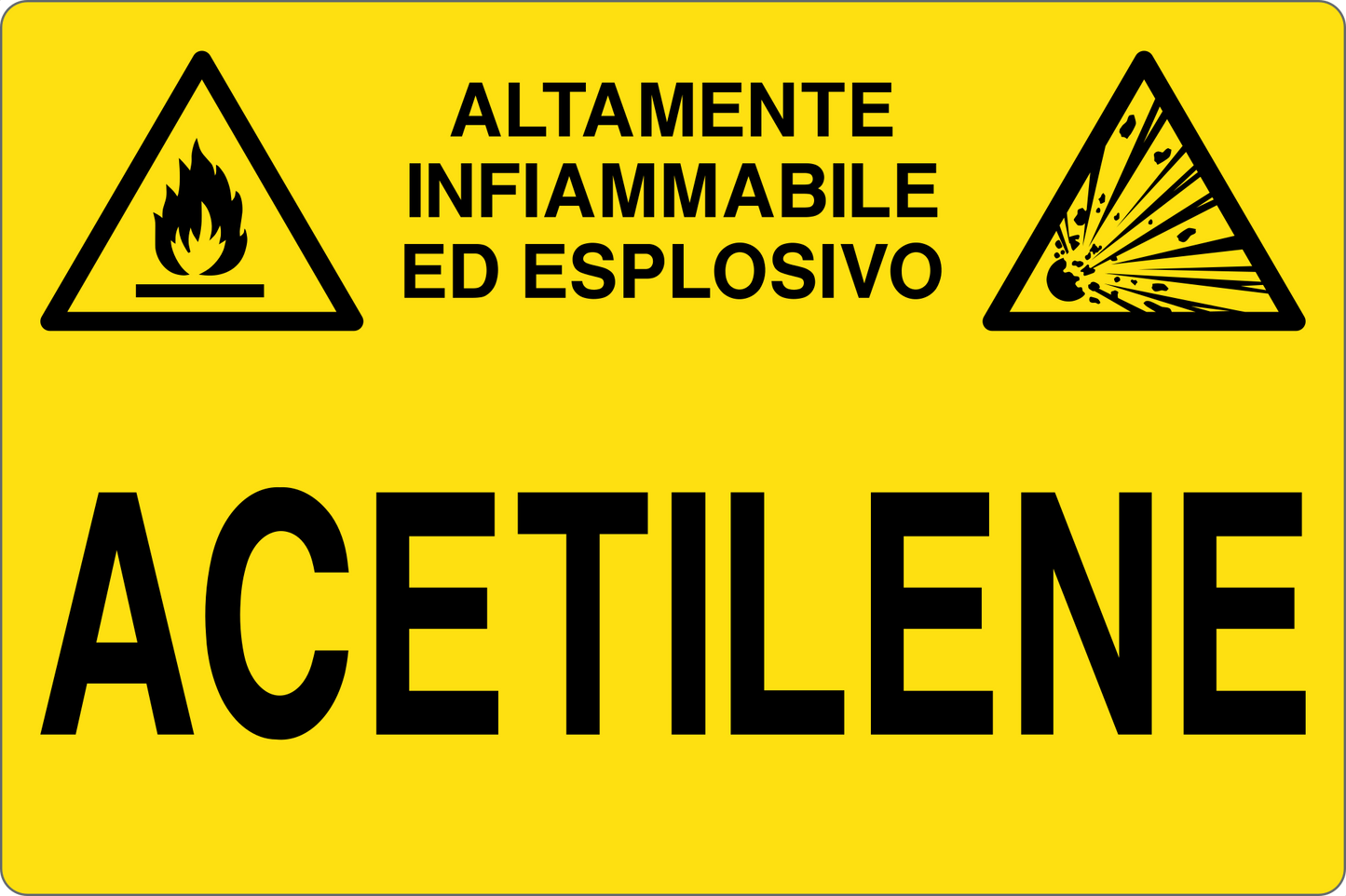 GLOBAL CARTELLO SEGNALETICO - ACETILENE - Adesivo Resistente, Pannello in Forex, Pannello In Alluminio