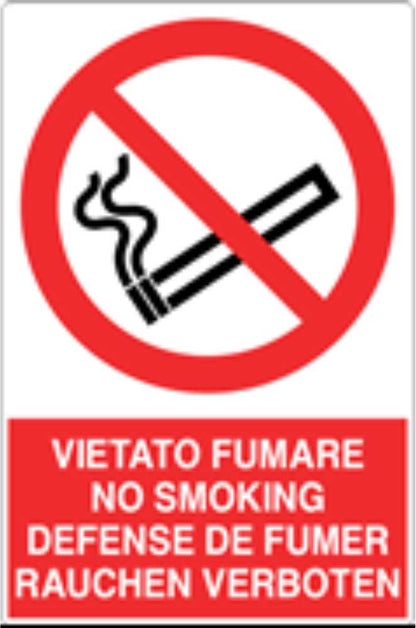 GLOBAL CARTELLO SEGNALETICO - VIETATO FUMARE - 4 lingue - Adesivo Resistente, Pannello in Forex, Pannello In Alluminio