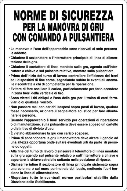 GLOBAL CARTELLO SEGNALETICO - MANOVRA GRU COMANDO A PULSANTIERA - Adesivo Resistente, Pannello in Forex, Pannello In Alluminio