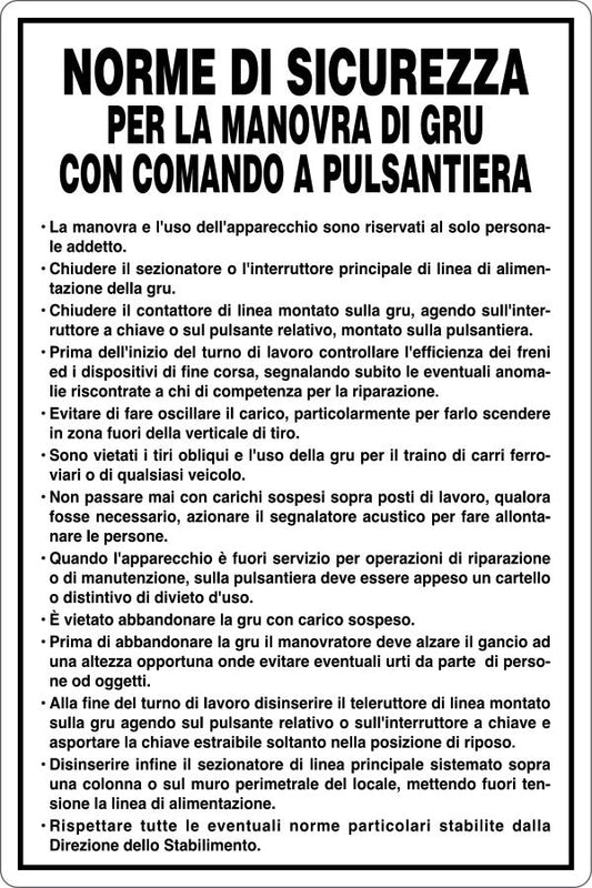 GLOBAL CARTELLO SEGNALETICO - MANOVRA GRU COMANDO A PULSANTIERA - Adesivo Resistente, Pannello in Forex, Pannello In Alluminio