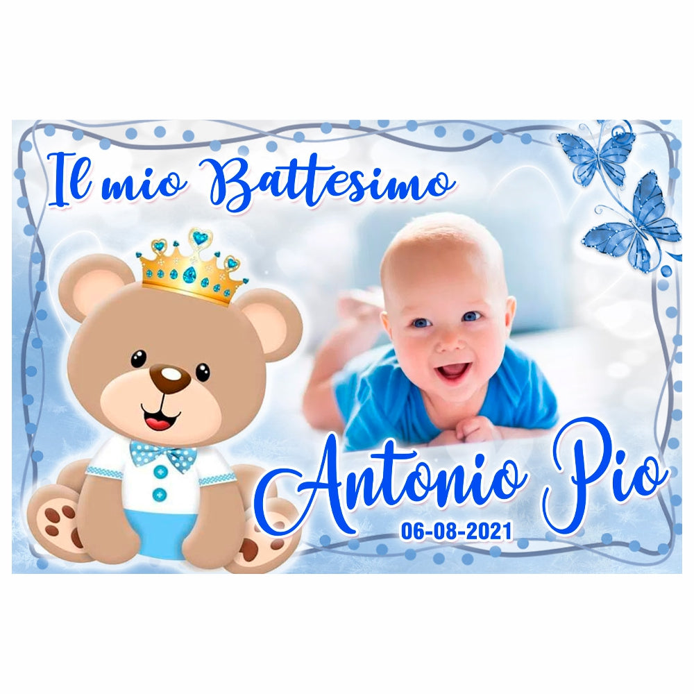 GLOBAL STRISCIONE FONDALE BATTESIMO - Battesimo Orsetto mod 2 - STRISCIONE PERSONALIZZATO IN CARTA O IN BANNER PVC ANCHE DA ESTERNO GARANZIA 5 ANNI