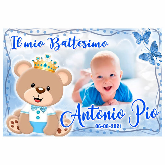 GLOBAL STRISCIONE FONDALE BATTESIMO - Battesimo Orsetto mod 2 - STRISCIONE PERSONALIZZATO IN CARTA O IN BANNER PVC ANCHE DA ESTERNO GARANZIA 5 ANNI