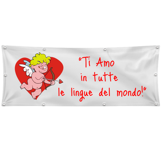 GLOBAL STRISCIONE FONDALE ANNIVERSARIO - TI AMO - IN CARTA O IN BANNER PVC ANCHE DA ESTERNO GARANZIA 5 ANNI