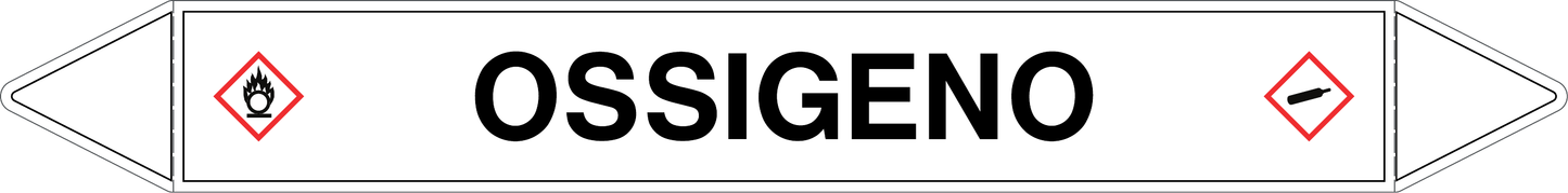 GLOBAL PACCO DA 10 ETICHETTE PER TUBAZIONI - OSSIGENO - Etichetta Autoadesiva Resistente