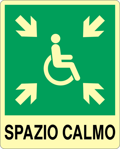 GLOBAL CARTELLO SEGNALETICO LUMINESCENTE - SPAZIO CALMO - Adesivo Luminescente O Pannello Rigido Luminescente