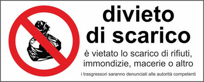 DIVIETO DI SCARICO mod 2 - CARTELLO SEGNALETICO UNI ISO 7010 in Adesivo Resistente, Pannello in Forex, Pannello In Alluminio