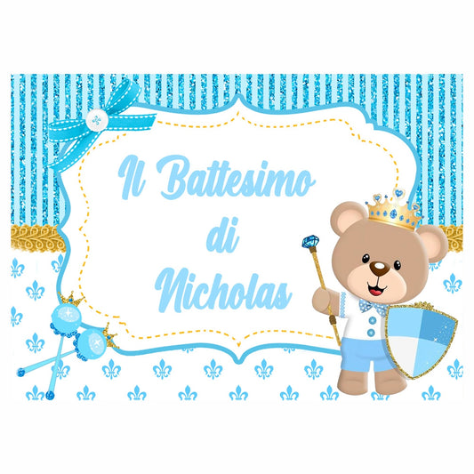 GLOBAL STRISCIONE FONDALE BATTESIMO - Battesimo Orsetto mod 3 - STRISCIONE PERSONALIZZATO IN CARTA O IN BANNER PVC ANCHE DA ESTERNO GARANZIA 5 ANNI