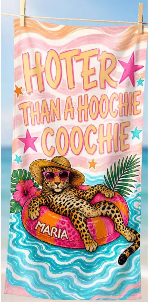 Vestin Telo da spiaggia personalizzato - LEOPARDO CARTOON - con Nome personalizzato - asciugamano da bagno asciugamano da piscina asciugamano da spiaggia per vacanze