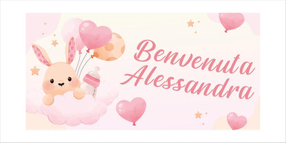 GLOBAL STRISCIONE FONDALE NASCITA -  BENVENUTA MOD. 3 - STRISCIONE PERSONALIZZATO IN CARTA O IN BANNER PVC ANCHE DA ESTERNO GARANZIA 5 ANNI