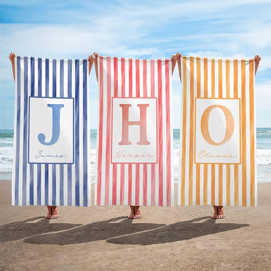 Vestin Telo da spiaggia personalizzato - STRISCE COLORATE CON INIZIALE - con Nome personalizzato - asciugamano da bagno asciugamano da piscina asciugamano da spiaggia per vacanze