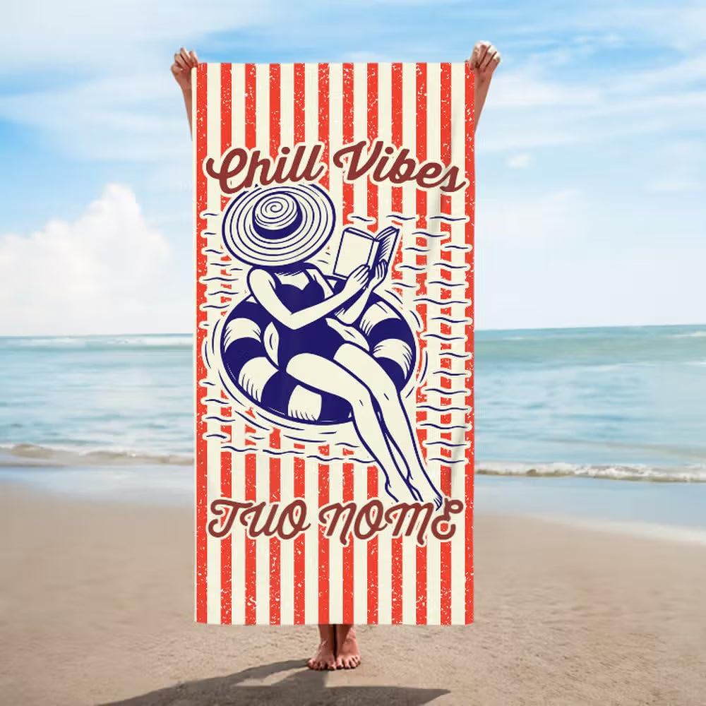 Vestin Telo da spiaggia personalizzato - CHILL VIBES - con Nome personalizzato - asciugamano da bagno asciugamano da piscina asciugamano da spiaggia per vacanze