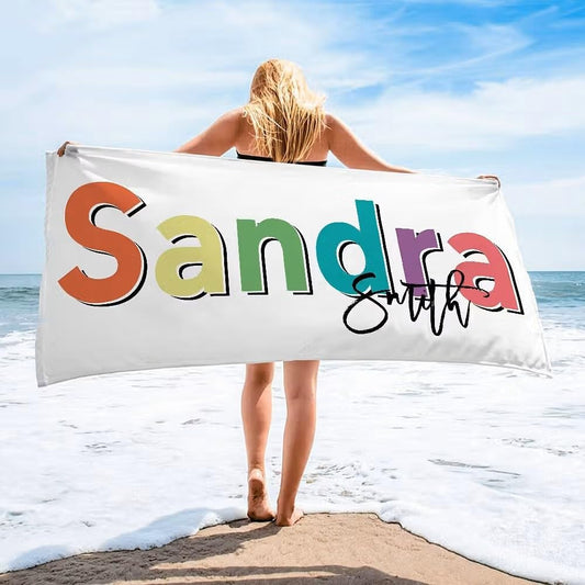 Vestin Telo da spiaggia personalizzato - NOME COLORATO - con Nome personalizzato - asciugamano da bagno asciugamano da piscina asciugamano da spiaggia per vacanze