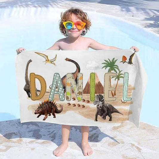 Vestin Telo da spiaggia personalizzato - DINOSAURI - con Nome personalizzato - asciugamano da bagno asciugamano da piscina asciugamano da spiaggia per vacanze