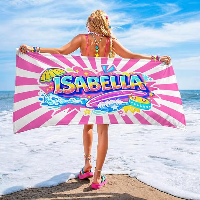 Vestin Telo da spiaggia personalizzato - MOTIVO SCARABOCCHIO - con Nome personalizzato - asciugamano da bagno asciugamano da piscina asciugamano da spiaggia per vacanze