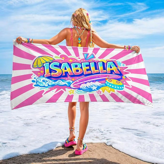 Vestin Telo da spiaggia personalizzato - MOTIVO SCARABOCCHIO - con Nome personalizzato - asciugamano da bagno asciugamano da piscina asciugamano da spiaggia per vacanze