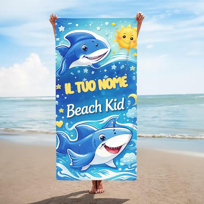 Vestin Telo da spiaggia personalizzato - SQUALETTO CARINO - con Nome personalizzato - asciugamano da bagno asciugamano da piscina asciugamano da spiaggia per vacanze