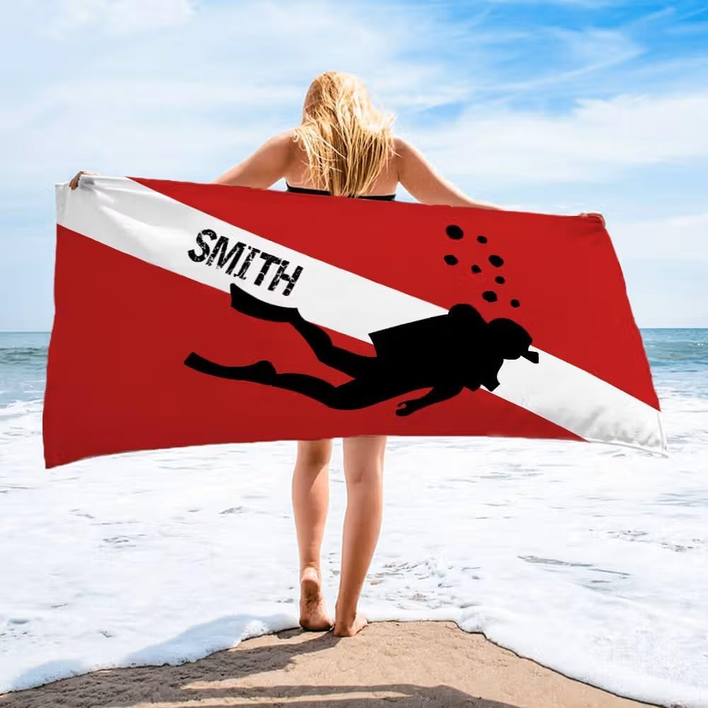 Vestin Telo da spiaggia personalizzato - SOMMOZZATORE  - con Nome personalizzato - asciugamano da bagno asciugamano da piscina asciugamano da spiaggia per vacanze