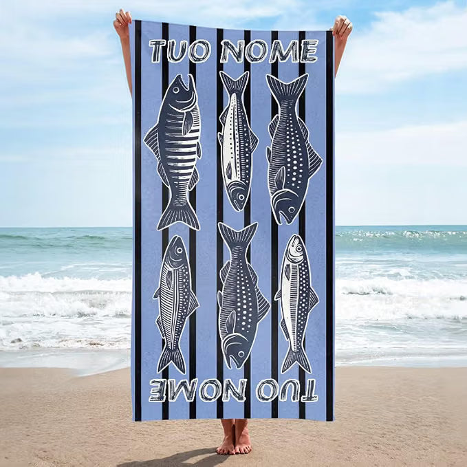 Vestin Telo da spiaggia personalizzato - STRISCE CON PLATESSE - con Nome personalizzato - asciugamano da bagno asciugamano da piscina asciugamano da spiaggia per vacanze