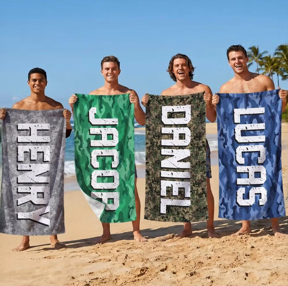 Vestin Telo da spiaggia personalizzato - DESING MIMETICO CON NOME - con Nome personalizzato - asciugamano da bagno asciugamano da piscina asciugamano da spiaggia per vacanze