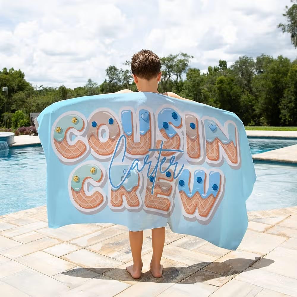 Vestin Telo da spiaggia personalizzato - CUGINI GELATO - con Nome personalizzato - asciugamano da bagno asciugamano da piscina asciugamano da spiaggia per vacanze