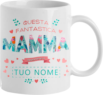 Tazza in ceramica Stampata - Mamma personalizzata con nome - Tazza 320 ml in Ceramica Bianca, Stampa in alta definizione Idea Regalo Originale e Unica MADE IN ITALY
