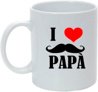 Tazza in ceramica Stampata - I Love Papà - Tazza 320 ml in Ceramica Bianca, Stampa in alta definizione Idea Regalo Originale e Unica MADE IN ITALY