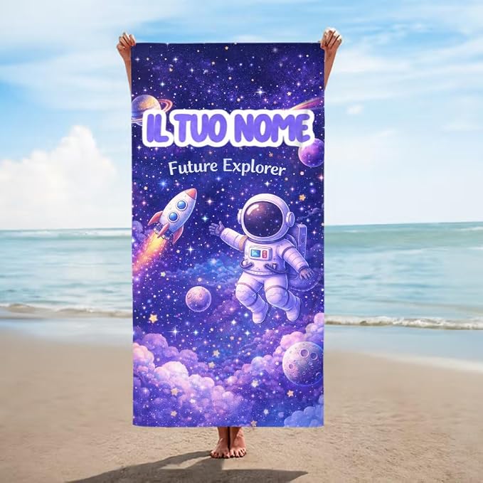 Vestin Telo da spiaggia personalizzato - ASTRONAUTA - con Nome personalizzato - asciugamano da bagno asciugamano da piscina asciugamano da spiaggia per vacanze