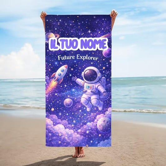 Vestin Telo da spiaggia personalizzato - ASTRONAUTA - con Nome personalizzato - asciugamano da bagno asciugamano da piscina asciugamano da spiaggia per vacanze