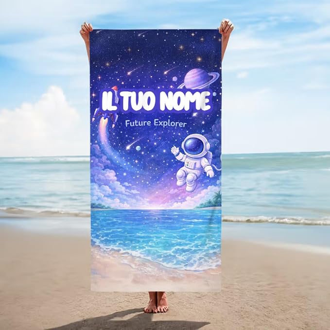 Vestin Telo da spiaggia personalizzato - ASTRONAUTA MOD2 - con Nome personalizzato - asciugamano da bagno asciugamano da piscina asciugamano da spiaggia per vacanze