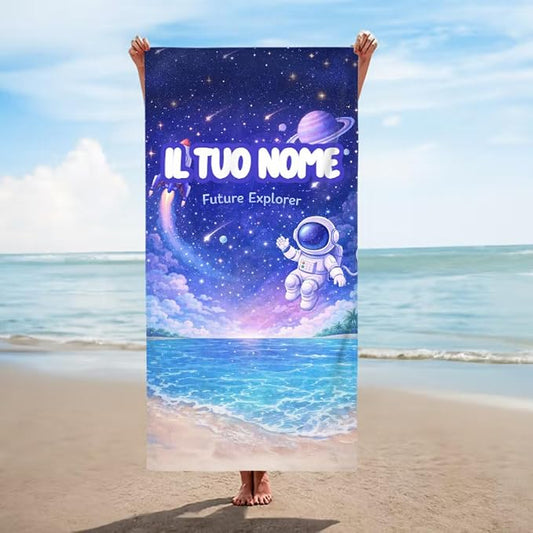 Vestin Telo da spiaggia personalizzato - ASTRONAUTA MOD2 - con Nome personalizzato - asciugamano da bagno asciugamano da piscina asciugamano da spiaggia per vacanze