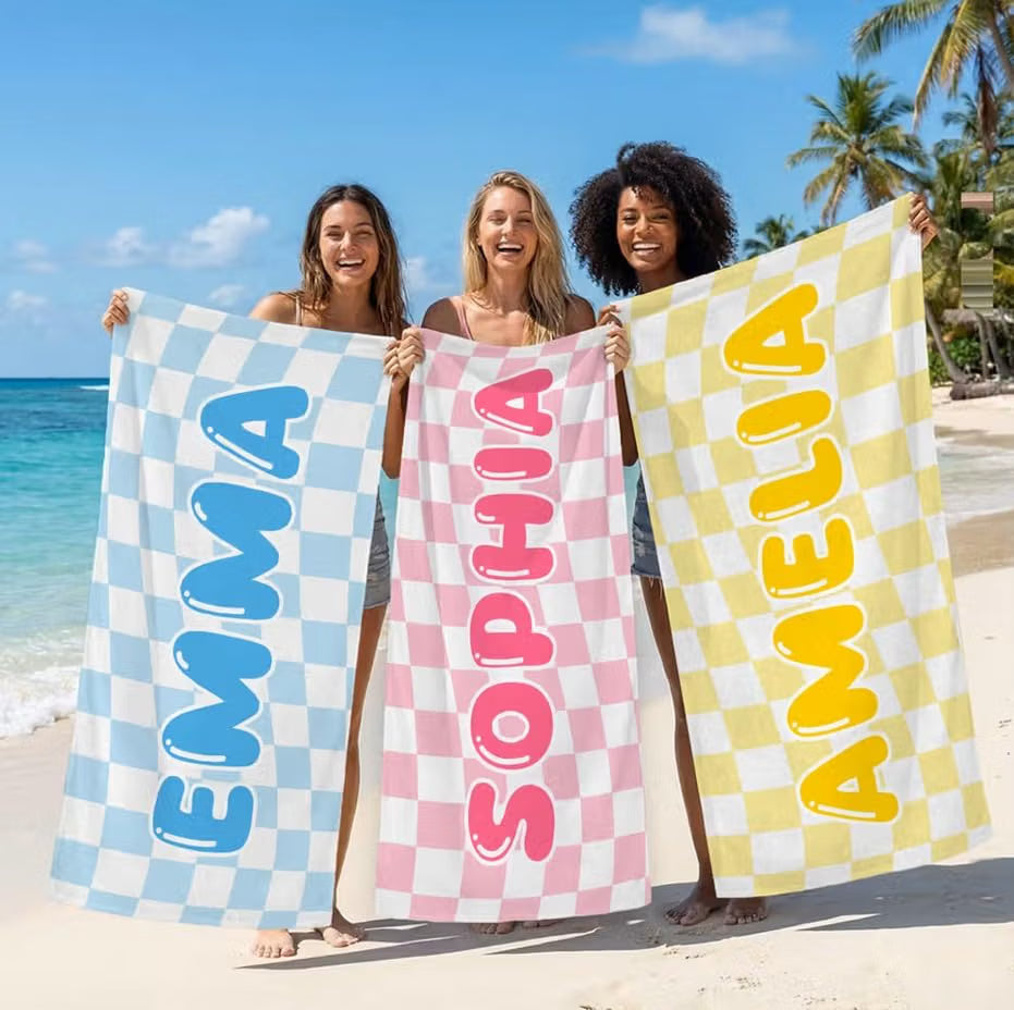Vestin Telo da spiaggia personalizzato - SCACCHIERA COLORATA CON NOME - con Nome personalizzato - asciugamano da bagno asciugamano da piscina asciugamano da spiaggia per vacanze