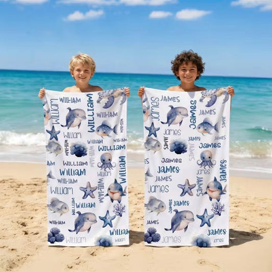 Vestin Telo da spiaggia personalizzato - SQUALO E STELLE - con Nome personalizzato - asciugamano da bagno asciugamano da piscina asciugamano da spiaggia per vacanze