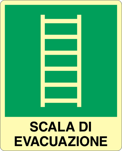 GLOBAL CARTELLO SEGNALETICO LUMINESCENTE - SCALA DI EVACUAZIONE - Adesivo Luminescente O Pannello Rigido Luminescente