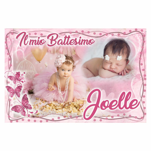 GLOBAL STRISCIONE FONDALE BATTESIMO - Battesimo Pink - STRISCIONE PERSONALIZZATO IN CARTA O IN BANNER PVC ANCHE DA ESTERNO GARANZIA 5 ANNI