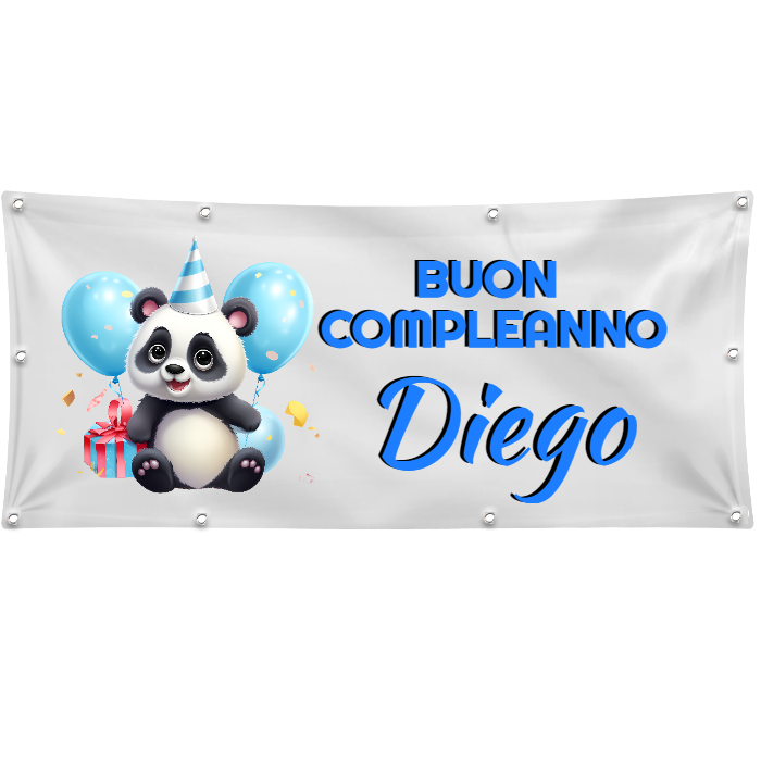 GLOBAL STRISCIONE FONDALE COMPLEANNO - BUON COMPLEANNO CON NOME PERSONALIZZATO - IN CARTA O IN BANNER PVC ANCHE DA ESTERNO GARANZIA 5 ANNI