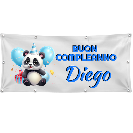 GLOBAL STRISCIONE FONDALE COMPLEANNO - BUON COMPLEANNO CON NOME PERSONALIZZATO - IN CARTA O IN BANNER PVC ANCHE DA ESTERNO GARANZIA 5 ANNI