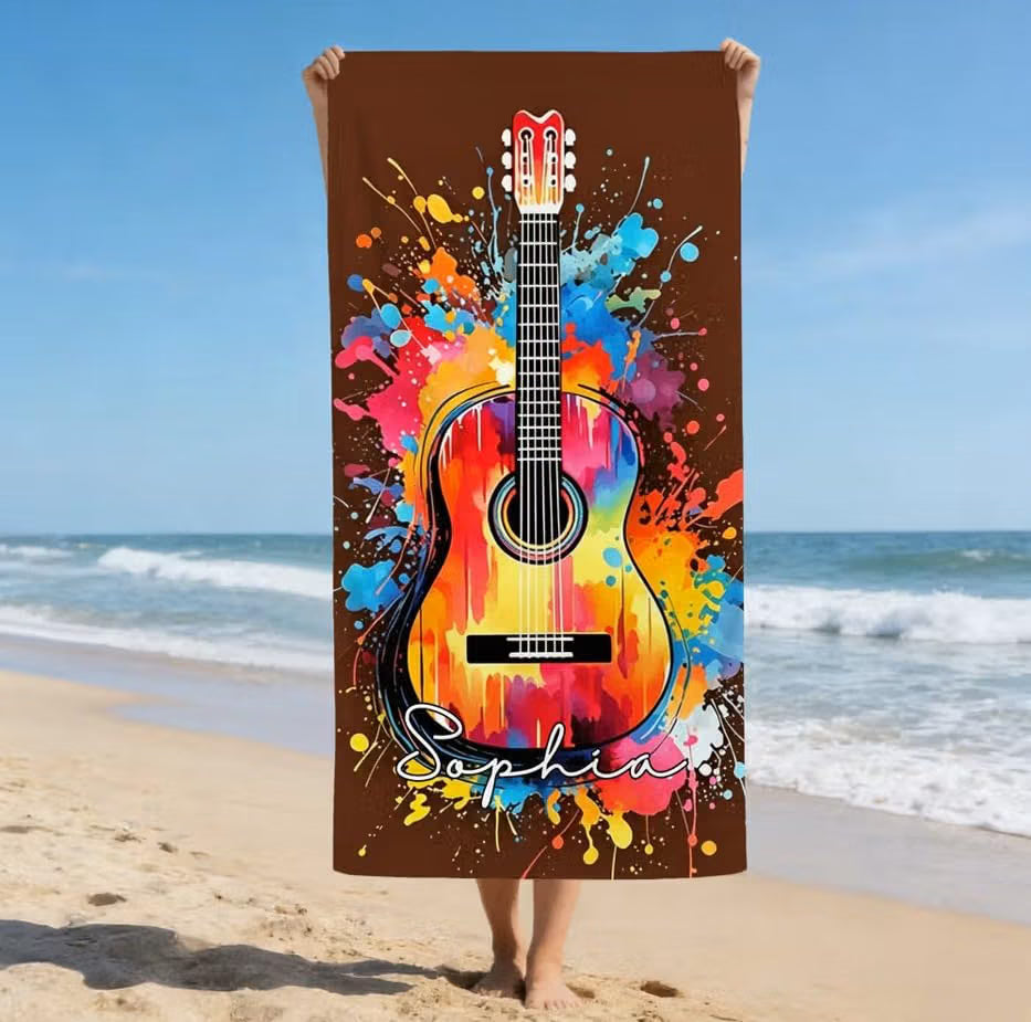 Vestin Telo da spiaggia personalizzato - APPASSIONATO DI MUSICA CON NOME POP ART - con Nome personalizzato - asciugamano da bagno asciugamano da piscina asciugamano da spiaggia per vacanze