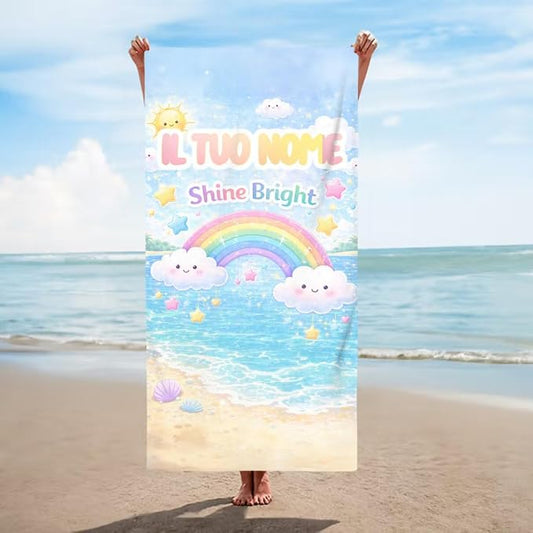 Vestin Telo da spiaggia personalizzato - ARCOBALENO - con Nome personalizzato - asciugamano da bagno asciugamano da piscina asciugamano da spiaggia per vacanze