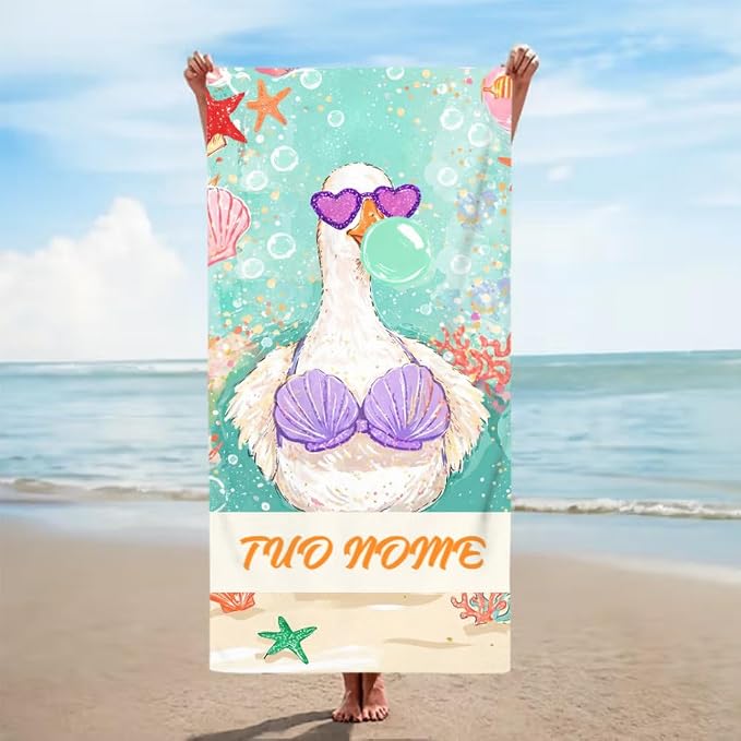 Vestin Telo da spiaggia personalizzato - PAPERA CON NOME PERSONALIZZATO - con Nome personalizzato - asciugamano da bagno asciugamano da piscina asciugamano da spiaggia per vacanze